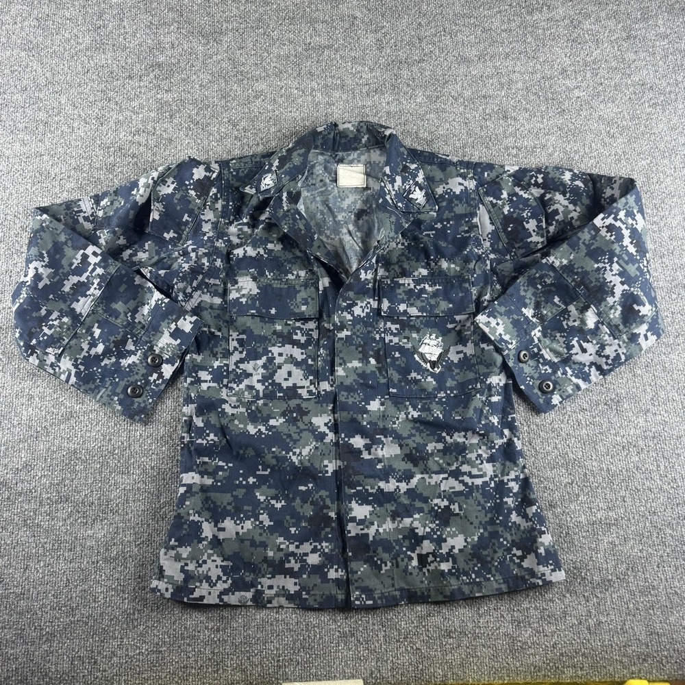 M & M Manufacturing Shirt Mens 32 Blue Digital Camo Long Sleeve Button Up Navy